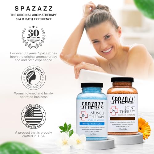 Spazazz Aromatherapy Spa and Bath Salts Crystals RX Therapy Collection 2 Pack Bundle- One 19 Oz Jar Each Spazazz Muscle Therapy and Joint Therapy- Dead Sea Bath Salt Crystals