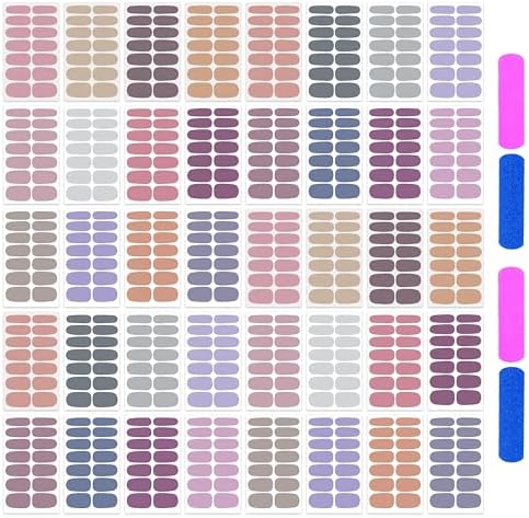40 Sheets Elegant Solid Color Nail Polish Strips with Nail File Self-Adhesive Grey Purple Color Nail Strips Nail Stickers Full Nail Wraps for Women Nail Art