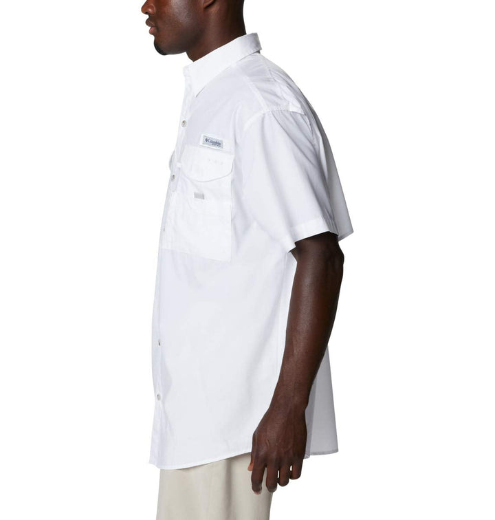 Columbia Men's Bonehead Icon Short Sleeve Shirt, White/USA Fish Flag Graphic, X-Large