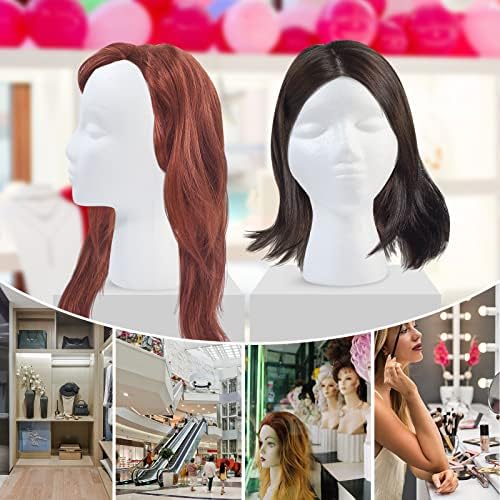 3 Pcs Foam Wig Head, Styrofoam Mannequin Head with Female Face for Multipurpose Wigs Display Stand, Model, Mask, Hat Display Stand, Art Work Painting