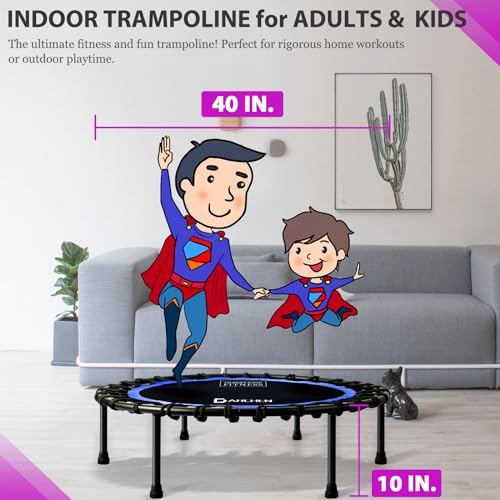 DARCHEN 400LBS Rebounder Trampoline for Adults, Indoor Mini Trampoline Silent Fitness Trampoline Small Bungee Rebounder Jumping Cardio Trainer Workout Exercise Workout with Handrail Bar [40 Inch]