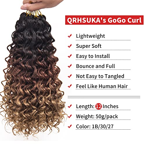 GoGo Curl Crochet Hair for Women Water Wave Curly Crochet Hair Wavy Human Hair Deep Wave Beach Curl Crochet Synthetic Hair Extensions (12 inch(Pack of 6), 1B/30/27)