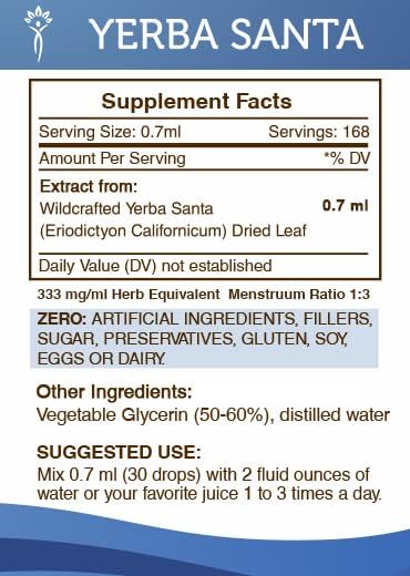 Secrets of the Tribe Yerba Santa Tincture Alcohol-Free Extract, High-Potency Herbal Drops, Tincture Made from Wildcrafted Eriodictyon Californicum Promotes a Healthy Respiratory System 2x4 oz