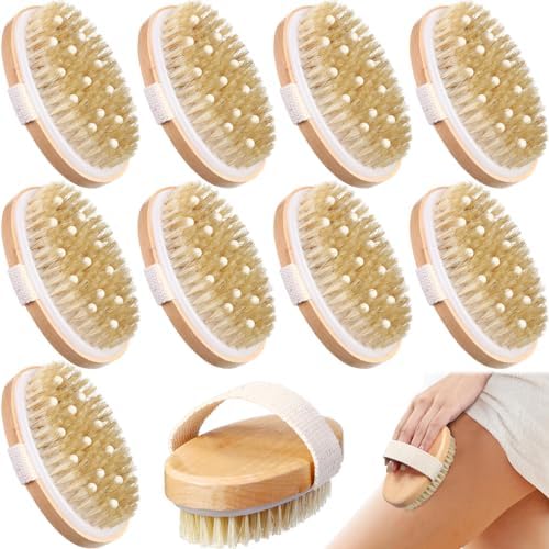 Gejoy 10 Pcs Dry Brushing Body Brush Exfoliating Brush with Massage Nodule Dry Skin Body Scrubber for Shower Bath Back Circulation Improvement Dead Skin Remove Beauty Exfoliator(4.92 x 2.56 Inches)