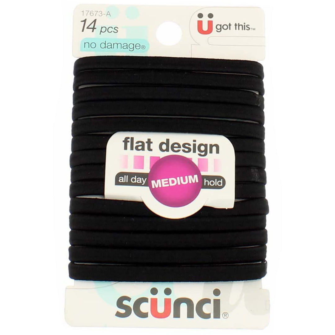 Scunci No-Damage Black Hair Ties, Flat Design All Day Medium Hold, 14-Pcs Per Pack (1-Pack)