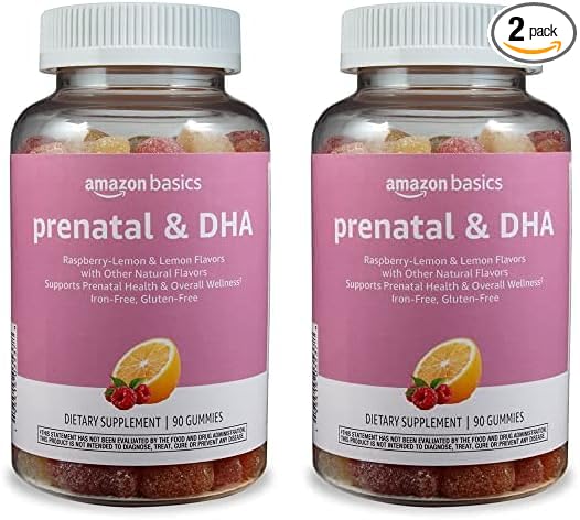 Amazon Basics Prenatal & DHA Gummy, Rasberry & Lemon Flavor, 90 Count (Previously Solimo) (Pack of 2)