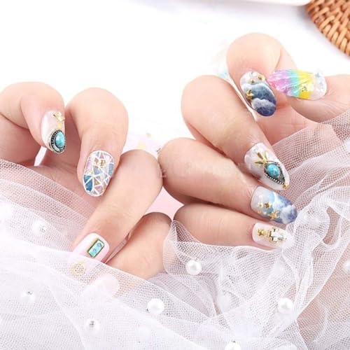 60 Piece Set of Turquoise Gemstone Pendants - 3D Nail Accessories with Hollowed Out Design, Vintage Pendants Suitable for DIY and Western Nail Art, Blue