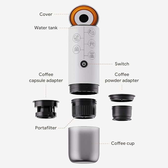 BENFUCHEN 3-in-1 Portable Espresso Machine With NO Heating Function, Type-C Charging Electric Espresso Maker, 17 Bar Mini Coffee Maker For NESPRESSO/DolceGusto pods & Ground Coffee On the Go, White