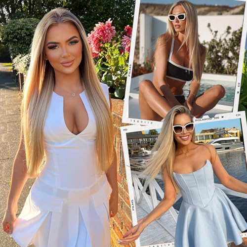 AISI HAIR 13x4 Ombre Blonde Straight Lace Front Wig for Women Synthetic Pre Plucked Blonde Glueless Wig With Baby Hair for Beginner Friendly 28inch