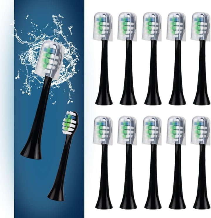 12 Pack Replacement Toothbrush Heads Compatible with fairywill P11 T9 Electric Toothbrush, W Shape Bristle Designed, Soft and Sanitary for Model P11 T9 Toothbrushes (Black)