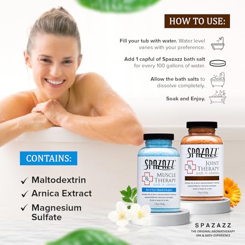 Spazazz Aromatherapy Spa and Bath Salts Crystals RX Therapy Collection 2 Pack Bundle- One 19 Oz Jar Each Spazazz Muscle Therapy and Joint Therapy- Dead Sea Bath Salt Crystals