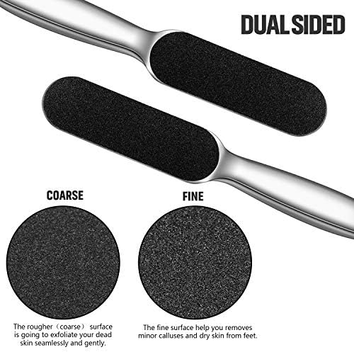Mudder 2 Pieces Stainless Steel Pedicure Foot File Callus Remover Foot Scrubber Rasp with 20 Replaceable Coarse/Fine Double Side Reusable Pads for Care Cracked Skin Callus Remover Tool(Silver)