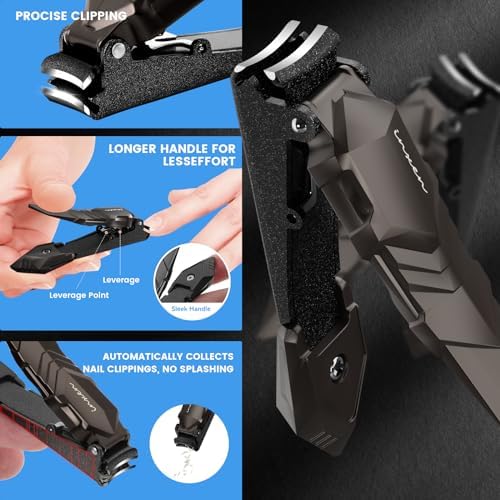 Nail Clippers for Men with Catcher – No Splash, Self-Collecting Premium Steel Clippers for Fingernails & Toenails, Ideal Gift & Grooming Gifts, Great Gadget & Stocking Stuffer Gift