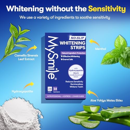 MySmile Teeth Whitening Strips 14 Treatments Kit, Hydroxyapatite-Infuse White Strips, Non-Sensitive Teeth Whitening with Soothing Natural Ingredients, Enamel-Safe, Residue-Free, Non-Slip(28 Count)