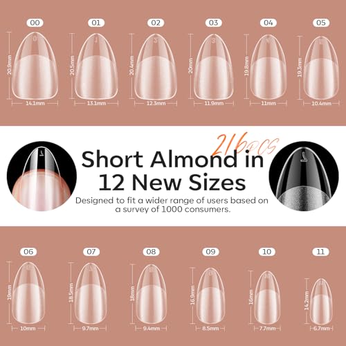 modelones Gel Nail Kit Short Almond Gel Nail Tips, 9-in-One Nail Glue with Portable U V Nail Lamp, 216Pcs 12Sizes Press On Acrylic False Nails Tip Nail Extension DIY Nails Art Gift for Women