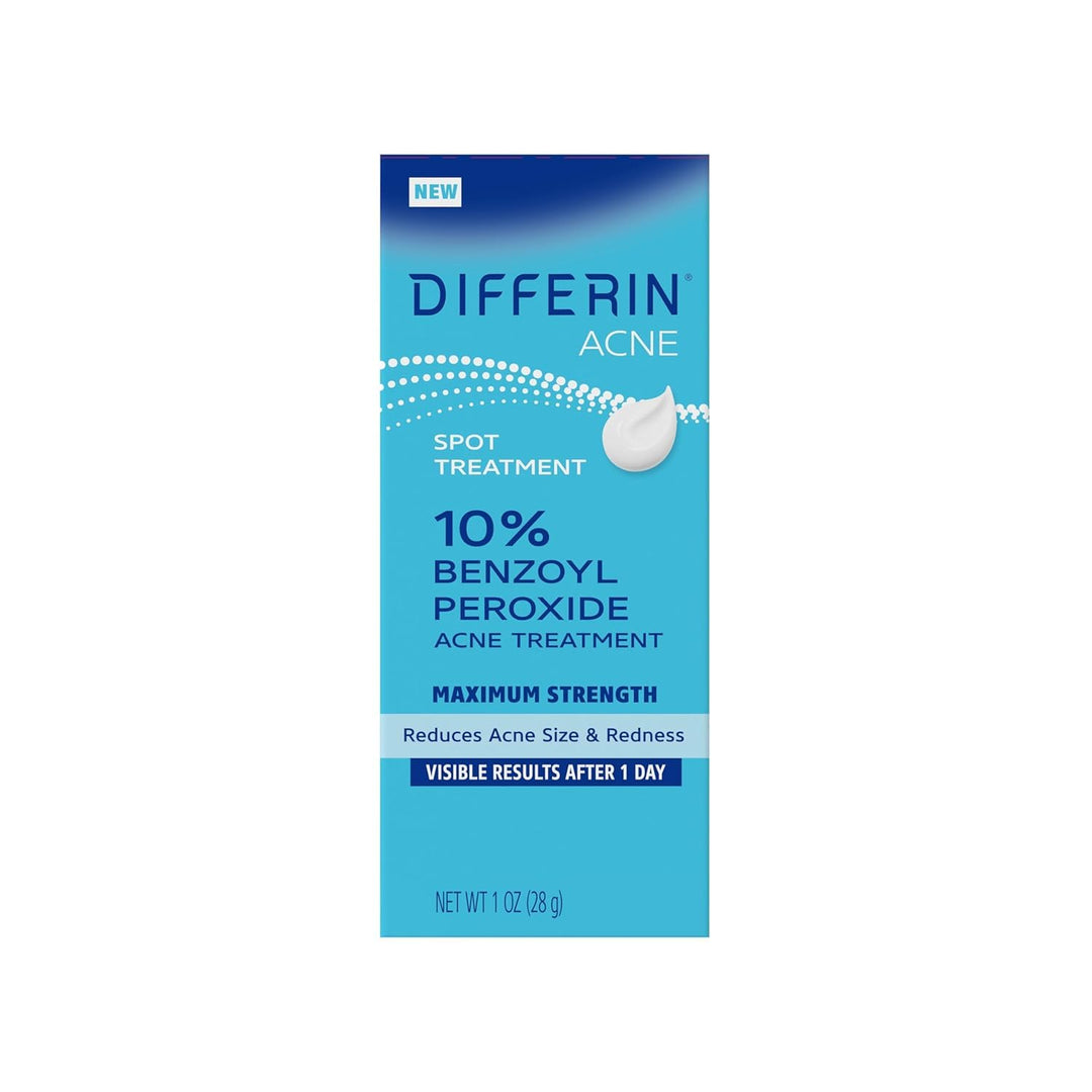 Differin Acne Spot Treatment with 10% Benzoyl Peroxide, Maximum Strength OTC Acne Treatment, Fast Acting Spot Treatment for Face, 1 oz