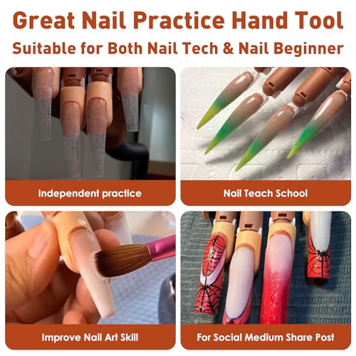 Acrylic Nails Flexible Practice Fake Hand, BORNBYME Nail Training Adjustable Finger Kits, Fake Nails Hands for Nail Beginner Practice with 200 PCS Nail Tips