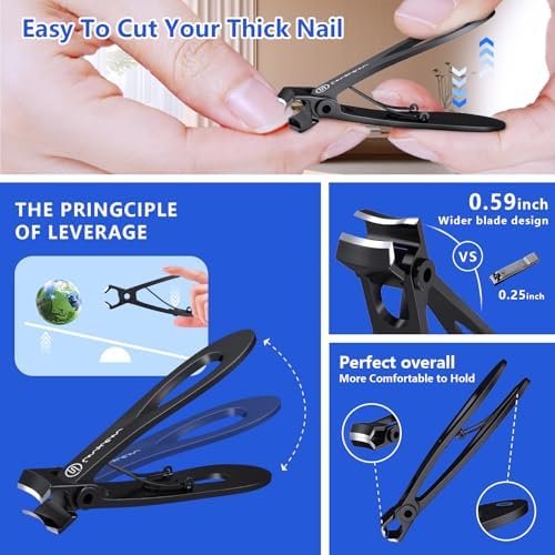 Toenail Clippers for Thick Nails for Seniors| INXEN 3-Pack Ergonomic Heavy Duty Angled Head Nail Clippers with Catcher | Premium Steel Wide Opening Fingernail Clippers Nail Cutter for Men & Women