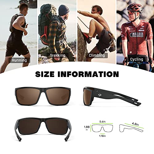 TOREGE Polarized Sports Sunglasses for Men and Women Cycling Running Golf Fishing Sunglasses TR26 (Black Frame & Copper Silver Lens)