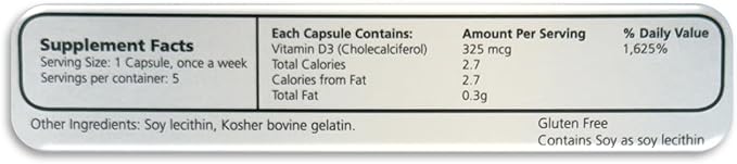 13,000 IU, 5 Capsules Total (5-Week Supply) [Packaging May Vary]