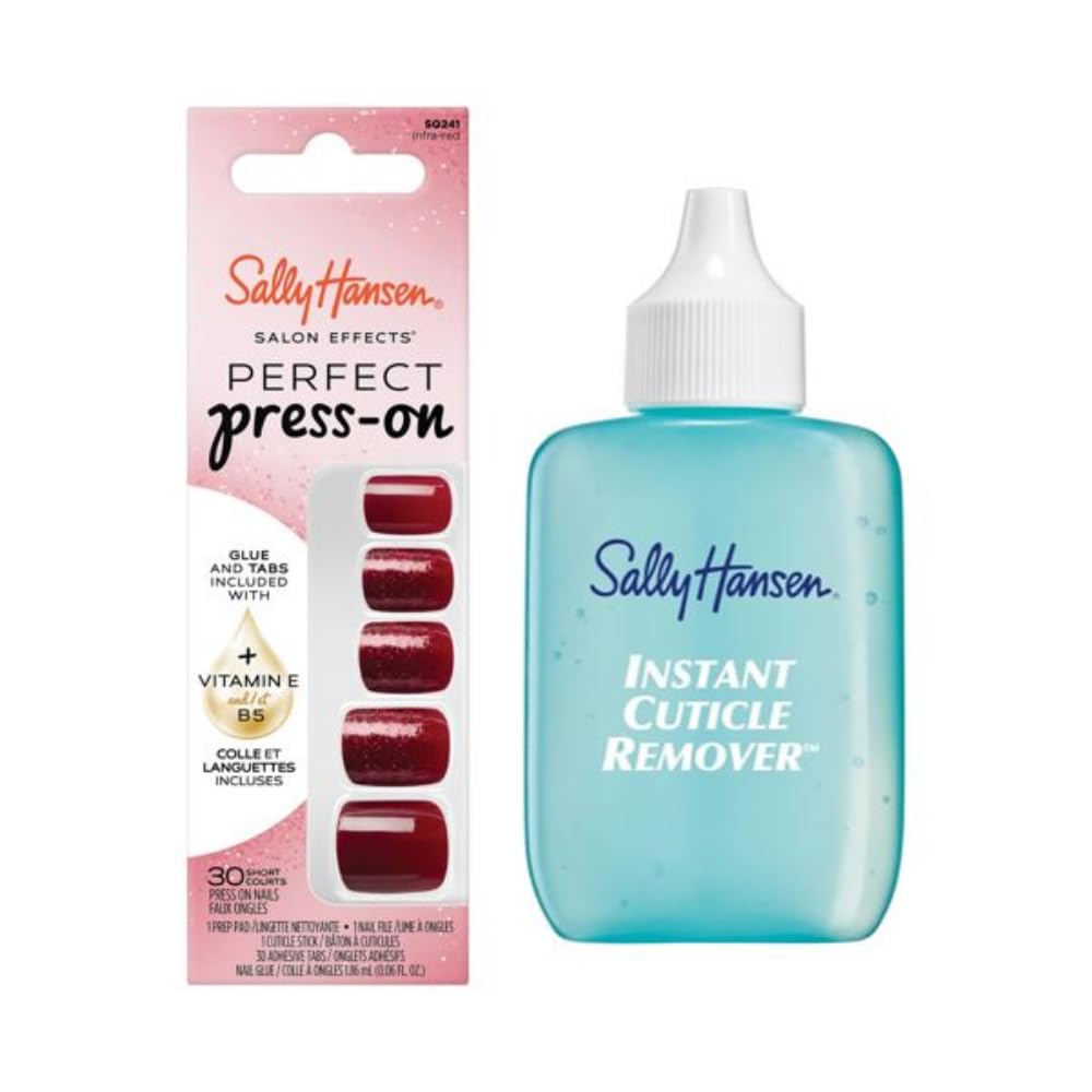 Sally Hansen Instant Cuticle Remover | Infrared Press-On Nails Kit – 15 Sec Gel