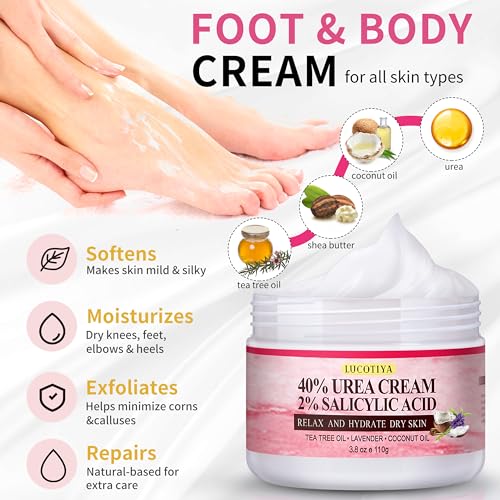 Foot Spa Soak Pedicure Kit, Aloe Lavender Foot Soak Salts, Foot File, Urea Cream for Dry, Cracked Feet - Foot Care for Women Men ﻿