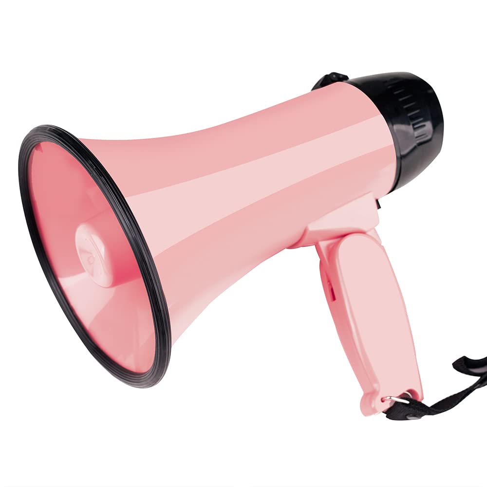 MyMealivos Portable Megaphone Bullhorn 20 Watt Power Megaphone Speaker Voice and Siren/Alarm Modes with Volume Control and Strap (Pink)