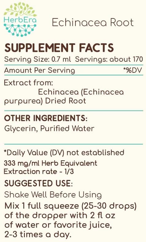 Echinacea Root B120 Alcohol-Free Herbal Extract Tincture, Super-Concentrated Responsibly farmed Echinacea (Echinacea Purpurea) Dried Root 4 fl oz