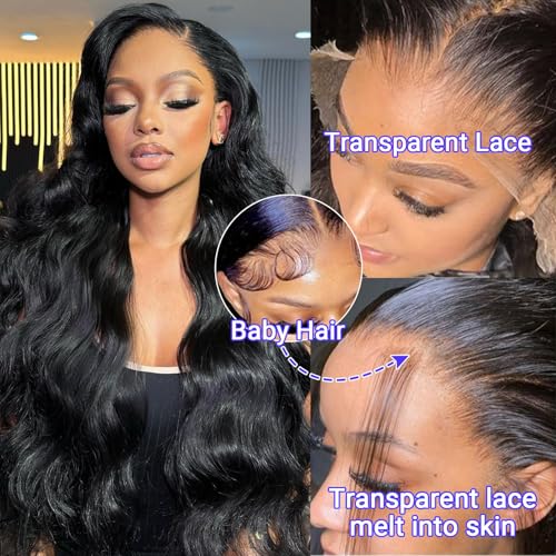 Body Wave Lace Front Wigs Human Hair Pre Plucked 13x4 HD Transparent Lace Frontal Glueless Wigs Human Hair Natural Hairline 180 Density Lace Front Wigs Bleached Knots 24 Inch