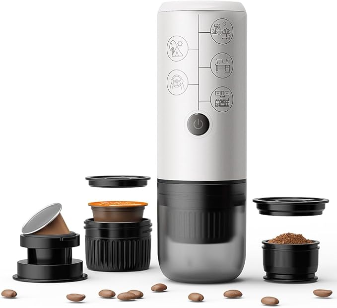 BENFUCHEN 3-in-1 Portable Espresso Machine With NO Heating Function, Type-C Charging Electric Espresso Maker, 17 Bar Mini Coffee Maker For NESPRESSO/DolceGusto pods & Ground Coffee On the Go, White
