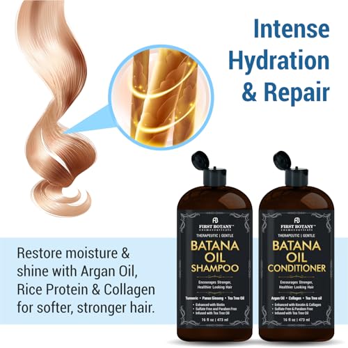 Batana Oil Shampoo and Conditioner - Fights Hair Loss, Promotes Hair Growth, Fights Dandruff, Lice & Itchy Scalp - for Men and Women Sulfate Free - 16 fl oz x 2