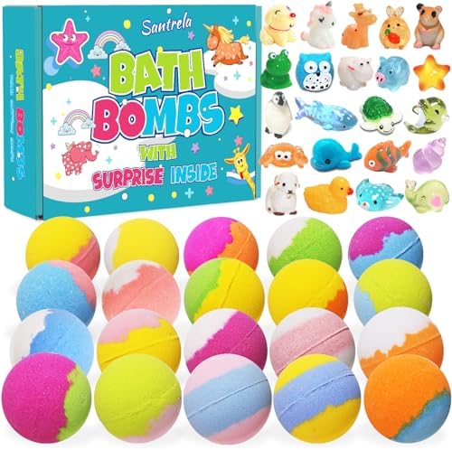 Bath Bombs for Kids with Surprise Inside, 20 Pack Kids Bath Bombs Gift Set with Toys for Girls Boys, Handmade Child-Safe Bubble Bath Fizzy Balls Kit for Birthday, Summer Fun, Christmas