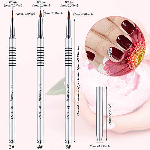 Patelai 3 Pcs Kolinsky 3D Nail Art Brush Set Size 2/4/5 Acrylic Nail Art Brush with Silver Metal Nonslip Grip Handle Polish Cleaning Manicure Tools for Women Acrylic Sculpture Application