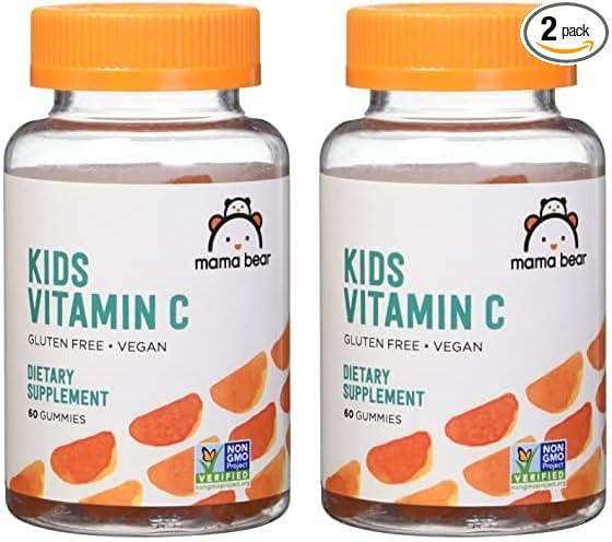 Amazon Brand - Mama Bear Vegan Kids Vitamin C, Orange, 60 Count, Immune Health, 125 mg per Gummy (Pack of 2)