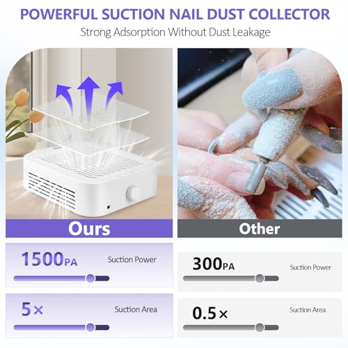 LIONVISON Nail Dust Collector for Salons: Vacuum Fan Dust Suction Machine for Beginners DIY - Manicure Pedicure Tool with Reusable Filter for Home