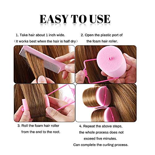 BEAUTIYAND Jumbo Foam Sponge Hair Roller Soft Sleeping rollers Curvy Wavy Hairstyle Curling Hair Styling Tools 24 Pieces Use For Long Hair Short Hair Ladies And Children 2"X2.75" (Pink)