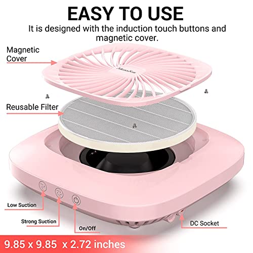 MelodySusie Nail Dust Collector with Reusable Filter, Powerful Nail Fan Vent Dust Collector Extractor Electric Dust Suction Machine for Acrylic Gel Nail Polishing, Low Noise, Nail Salon, Pink