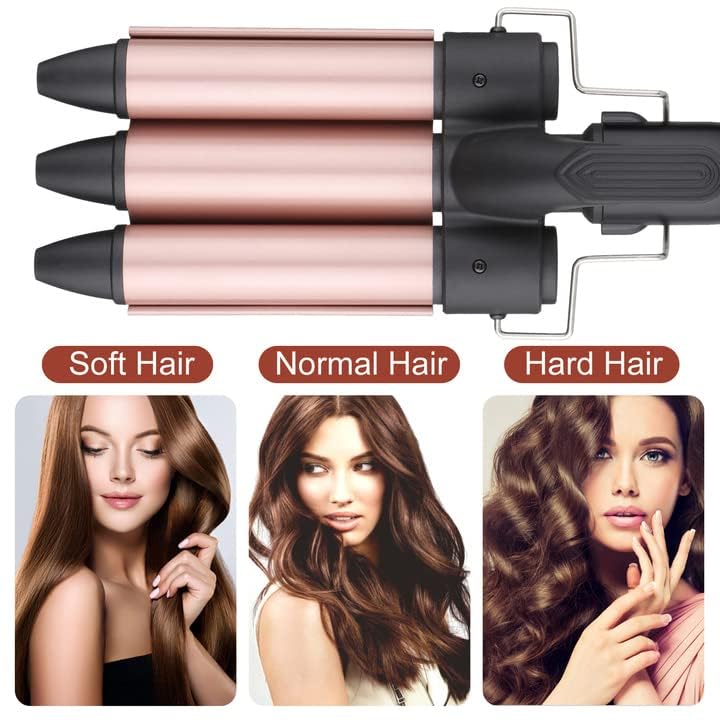 3 Barrel Hair Waver Curler Mermaid Curling Wand 25MM Crimper Ceramic Tourmaline Beach Waves Tongs Fast Heating Deep Curly Iron with Temperature Control for Women Girls Hair Styling Tools