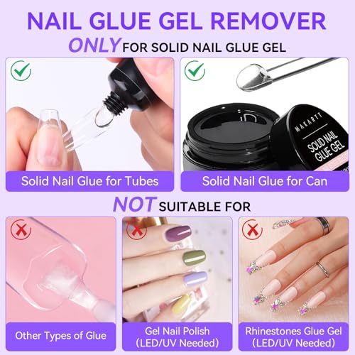 Makartt Nail Glue and Remover Kit: Super Strong Solid Gel for Press on Tips, 30ml Glues Remover for Easy Polish Removal, Nails Art Supplies for Salon and Home Use