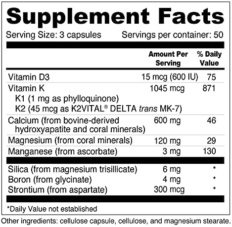 Wellness Resources Daily Bone Xcel - Bone Support and Calcium Supplement with MCHC/MCHA Calcium, Magnesium, Vitamin D3 and K2 |150 Capsules, Sugar-Free, Non-GMO, Gluten-Free, Dairy-Free