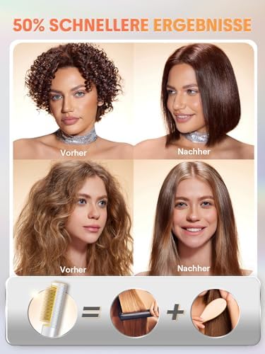 SHEGLAM Straightener Brush 3D Ionic Hair Straightening Brush with 24K Gold Heated Comb, Anti-Scald Design, 60s Fast Heat-Up, Auto-Off, Frizz Control, Sleek & Smooth Styling