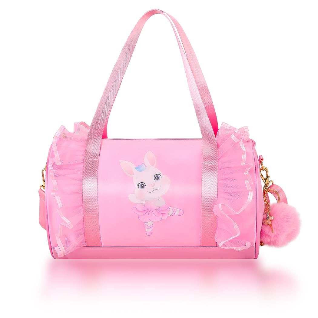 Moonmo Cute Ballet Dance Bag,Tutu Dress Bag, Waterproof Lightweight Dancing Animals Pink Dance Bag for Girls(Pink Rabbit)