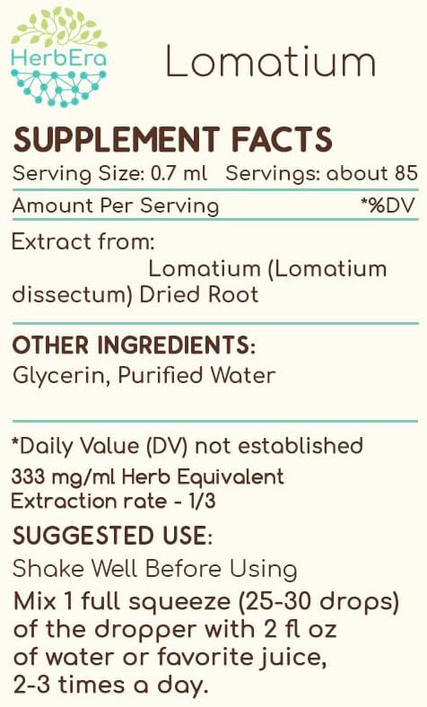 Lomatium B60 Alcohol-Free Herbal Extract Tincture, Concentrated Liquid Drops Natural Lomatium (Lomatium Dissectum) 2 fl oz