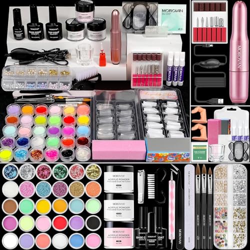 Morovan Acrylic Nail Kit for Beginners: Professional Nail Kit Set with Acrylic Powder Glitter Full Nail Starter Kit for Nail Extensions