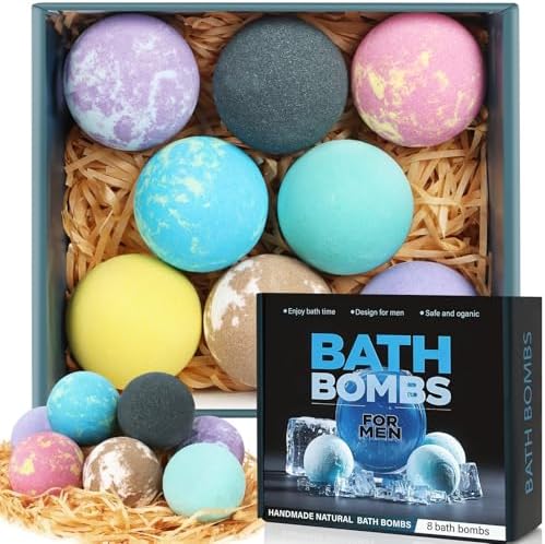 Bath Bombs for Men, 8 Pack Organic Bath Bombs Set with Natural Essential Oils, Relaxing Gifts for Men & Women, Father's Day Birthday Easter Gift for Husband Boyfriend