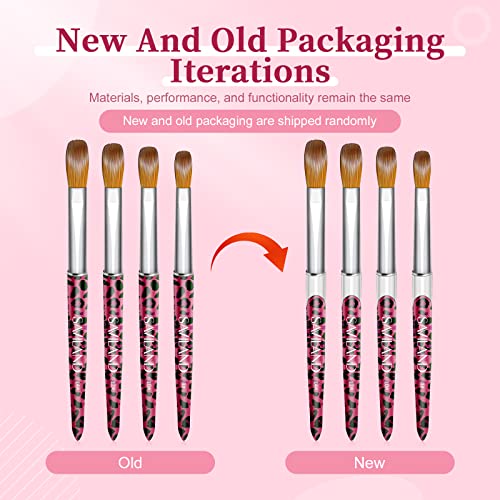 SAVILAND 4PCS Kolinsky Acrylic Nail Brush Set - Professional Nails Brushes for Acrylics Powder Application & 3D Nail Art, Sizes 8/10/12/14 Acrylic Brushes - Essential Nail Extension Kit Salon Home