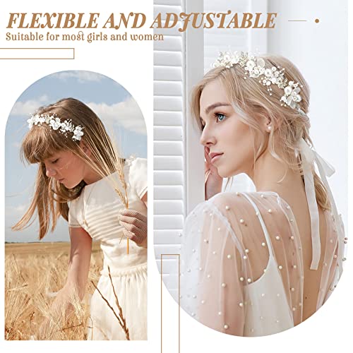 2 Pcs Flower Girl Headpiece Rhinestone Crystal Wedding Headband Bridal Flower Headband for Girls Baby Hair (Silver)
