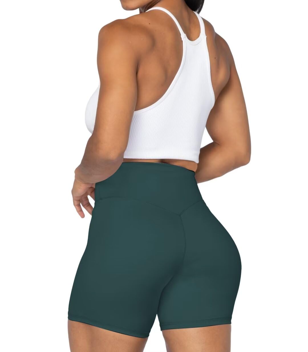 Sunzel No Front Seam High Waist Biker Shorts for Women, Squat Proof Yoga Workout Gym Bike Shorts 5" Inseam Jasper Green X-Small