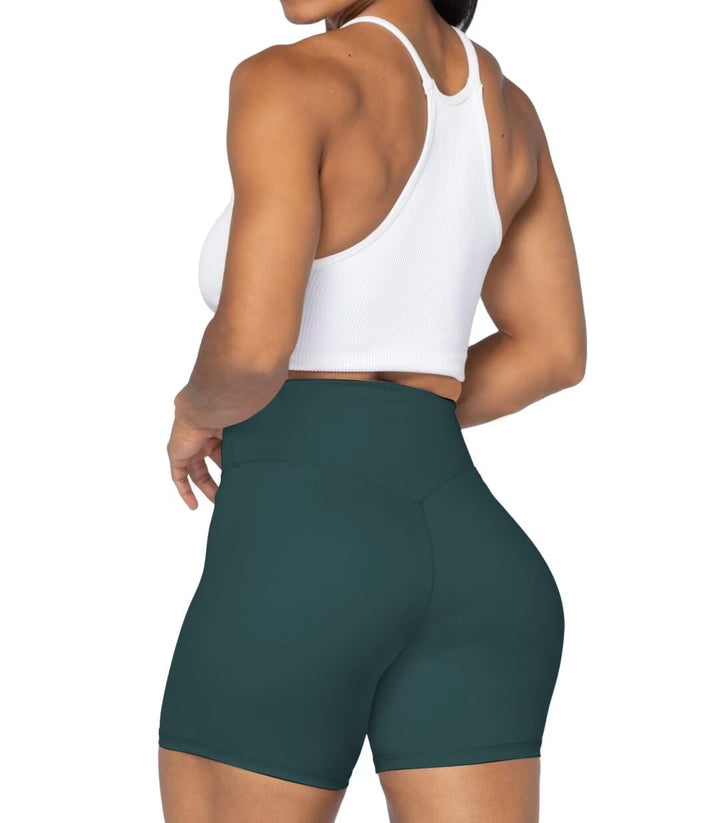 Sunzel No Front Seam High Waist Biker Shorts for Women, Squat Proof Yoga Workout Gym Bike Shorts 5" Inseam Jasper Green X-Small