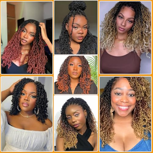 12 Inch Pre-Looped Yanky Twist Crochet Hair, 30 Strands/Pc, Mini Passion Twists, Senegalese Braiding Hair (Natural Black, 8 Pcs/Pack)